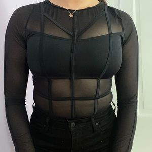mesh cutout black bodysuit dance costume